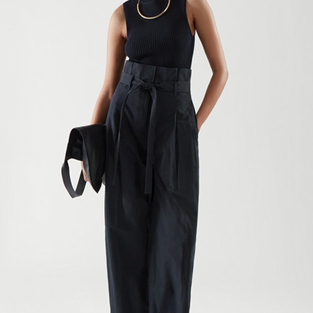 COS HIGH-WAISTED PAPERBAG PANTS NAVY